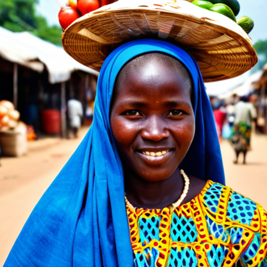 말라위 전통 의상 - Chitenje at the Market**
"A Malawian woman in a bustling marketplace, fully clothed in a vibrant *c...