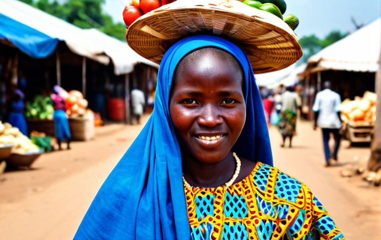 말라위 전통 의상 - Chitenje at the Market**
"A Malawian woman in a bustling marketplace, fully clothed in a vibrant *c...