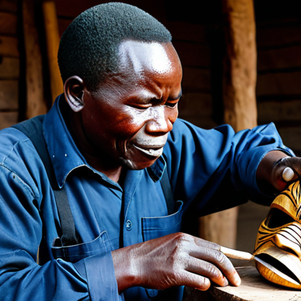 말라위에서 전통적인 수공예품 제작 방법 - Malawian Wood Carver**
"A professional Malawian artisan meticulously carving a Gule Wamkulu mask fr...