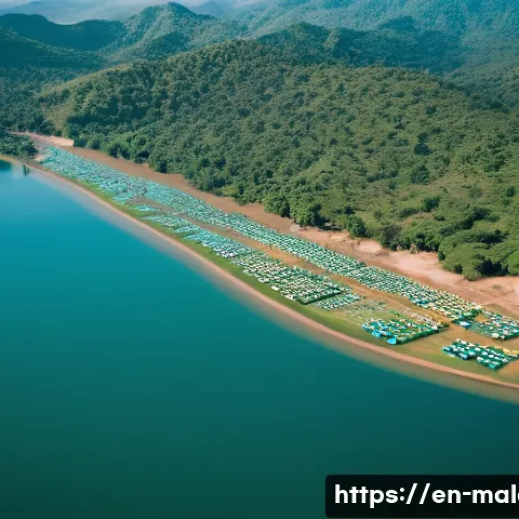 말라위의 국경 분쟁 - A detailed aerial view of Lake Malawi&rsquo;s disputed border area at sunset, showing fishing boats on cal...