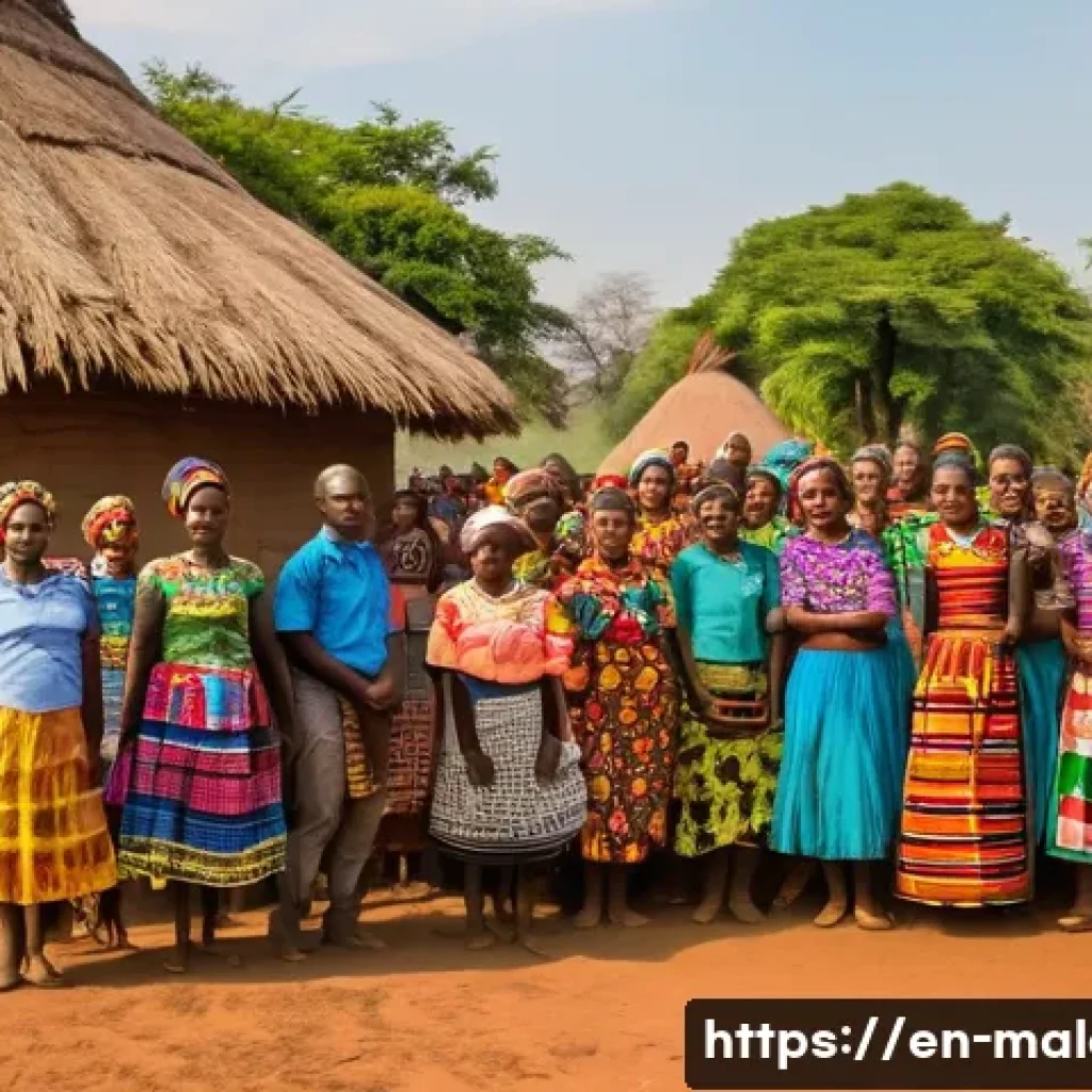 말라위에서 촬영한 다큐멘터리 및 영화 - A vibrant scene of a traditional Malawian village ceremony at sunset, featuring men and women dresse...