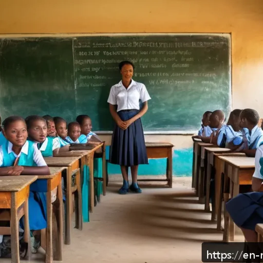 말라위 내 봉사활동 기회 - A vibrant classroom scene in a rural Malawian school, featuring a diverse group of children aged 8-1...