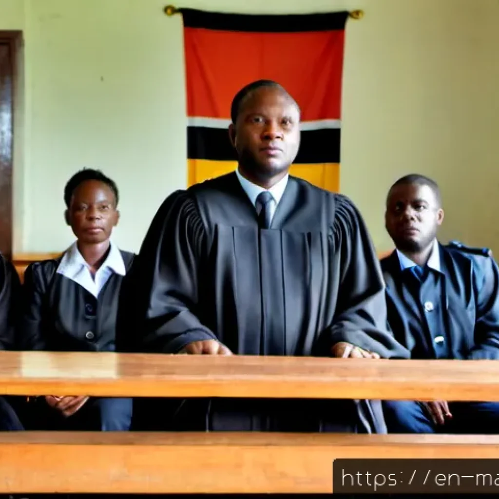말라위의 법과 범죄 유형 - Photorealistic documentary-style scene inside a Malawian magistrate courtroom in Lilongwe, a serious...