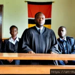 말라위의 법과 범죄 유형 - Photorealistic documentary-style scene inside a Malawian magistrate courtroom in Lilongwe, a serious...