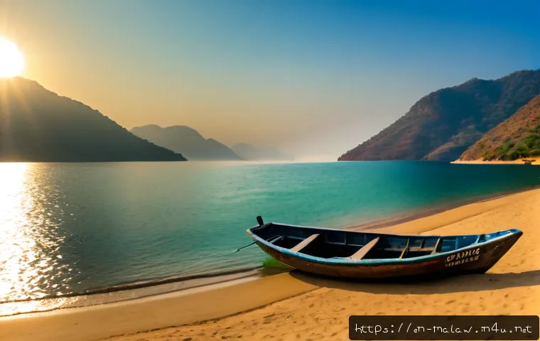 말라위 주요 관광지 - Photorealistic sunrise panorama of Lake Malawi at Cape Maclear, calm turquoise water meeting a sandy...